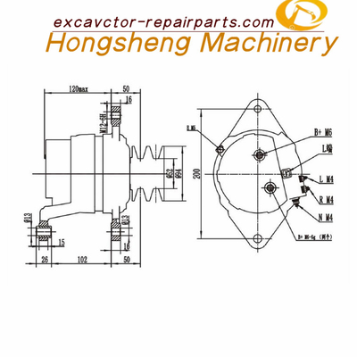 600-825-3151 เครื่องกำเนิดไฟฟ้าขุด Komatsu PC400-6 เครื่องยนต์ 6D125 เครื่องกำเนิดไฟฟ้ากระแสสลับ 24V 40A